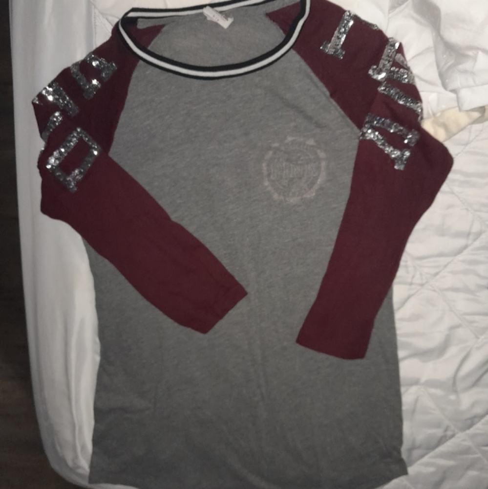 Victoria's Secret PINK Gray and Burgundy Sequin Top